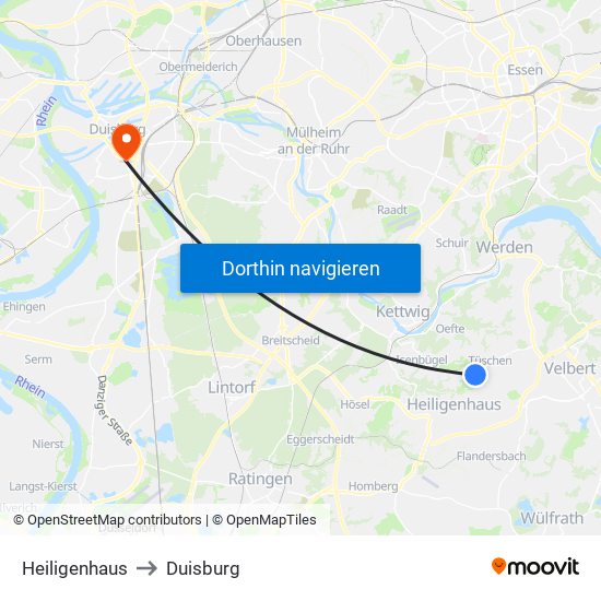 Heiligenhaus to Duisburg map