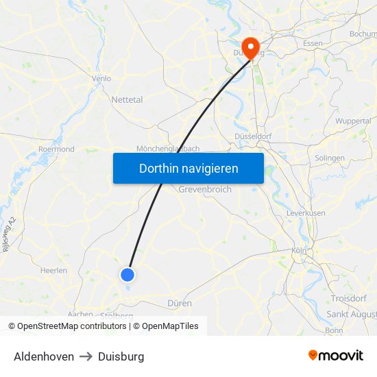 Aldenhoven to Duisburg map