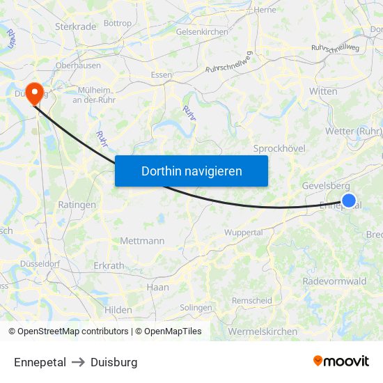 Ennepetal to Duisburg map