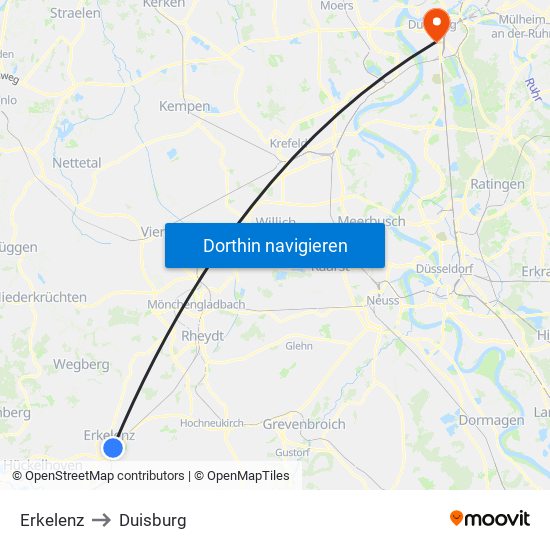 Erkelenz to Duisburg map