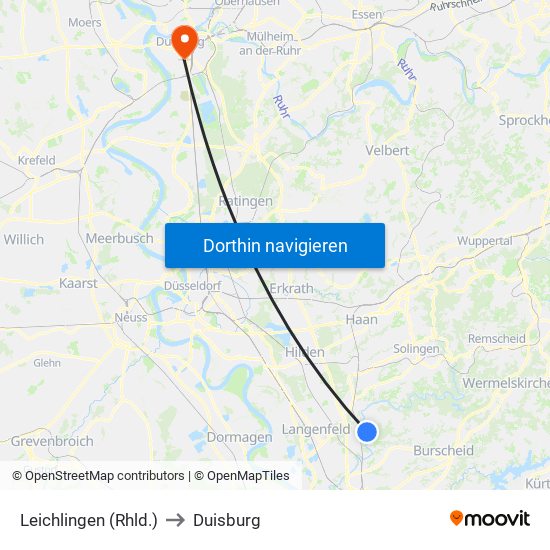 Leichlingen (Rhld.) to Duisburg map