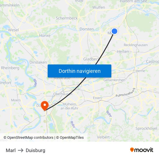 Marl to Duisburg map