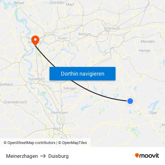 Meinerzhagen to Duisburg map