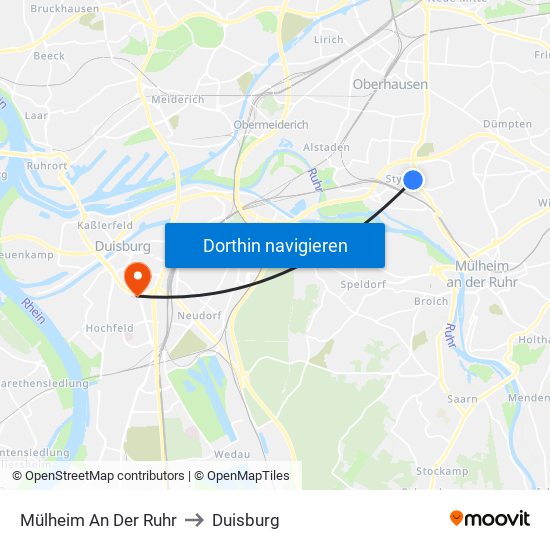 Mülheim An Der Ruhr to Duisburg map