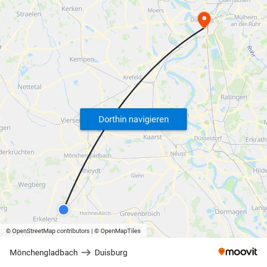 Mönchengladbach to Duisburg map