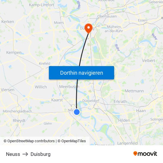 Neuss to Duisburg map