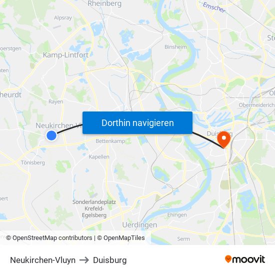 Neukirchen-Vluyn to Duisburg map