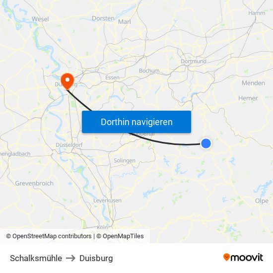 Schalksmühle to Duisburg map