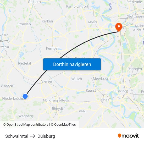 Schwalmtal to Duisburg map