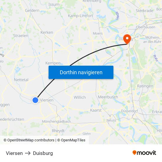 Viersen to Duisburg map