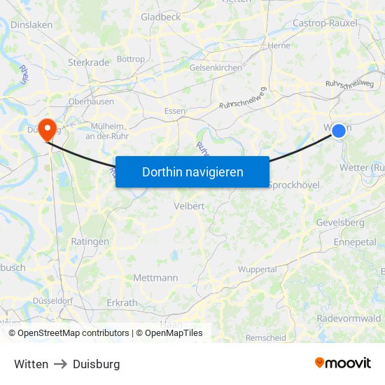 Witten to Duisburg map