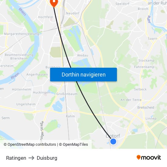 Ratingen to Duisburg map