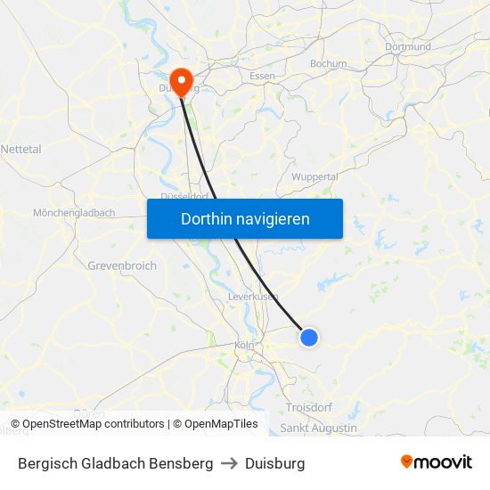 Bergisch Gladbach Bensberg to Duisburg map