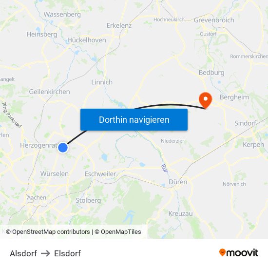Alsdorf to Elsdorf map