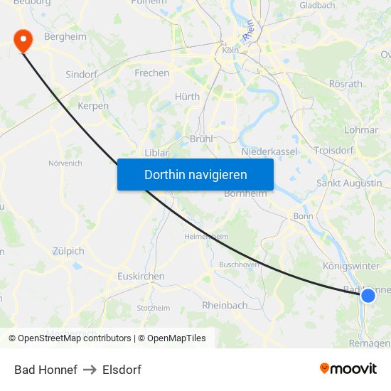 Bad Honnef to Elsdorf map