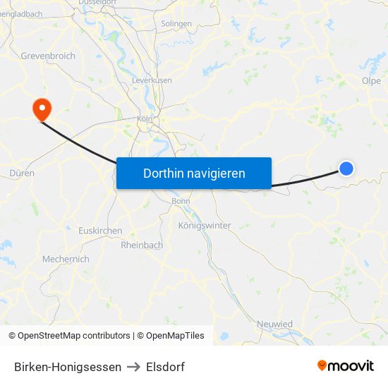 Birken-Honigsessen to Elsdorf map