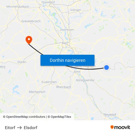 Eitorf to Elsdorf map