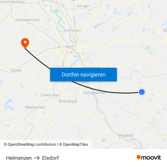 Helmenzen to Elsdorf map