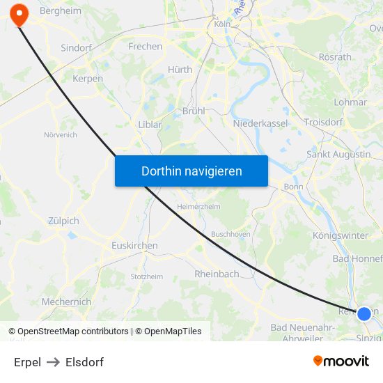 Erpel to Elsdorf map