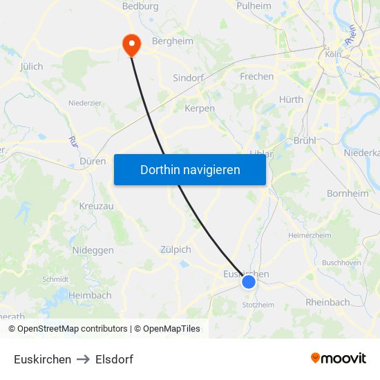 Euskirchen to Elsdorf map