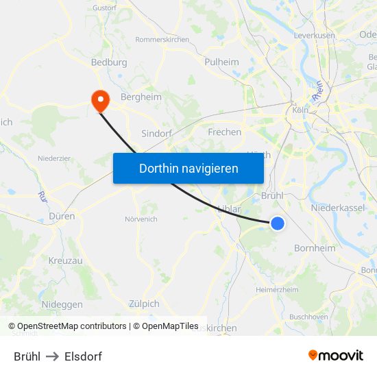 Brühl to Elsdorf map