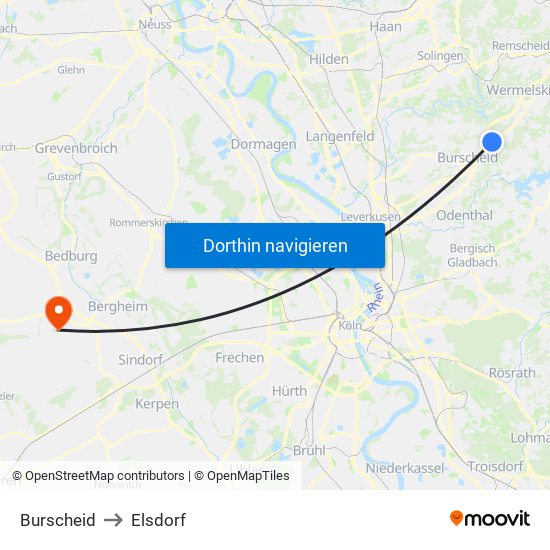 Burscheid to Elsdorf map