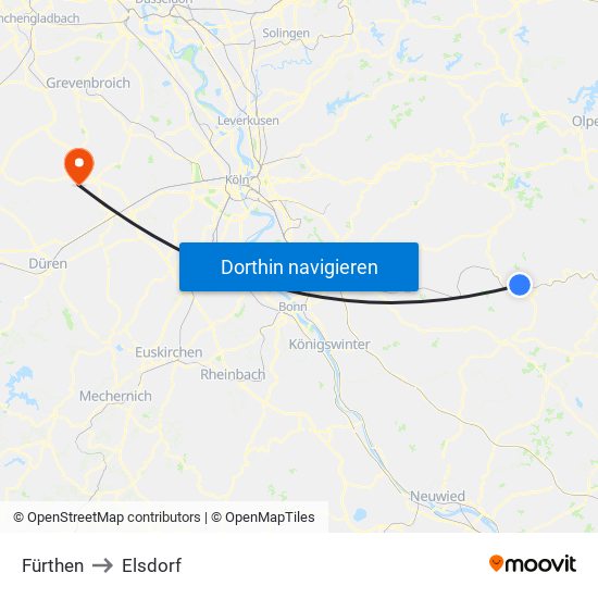 Fürthen to Elsdorf map