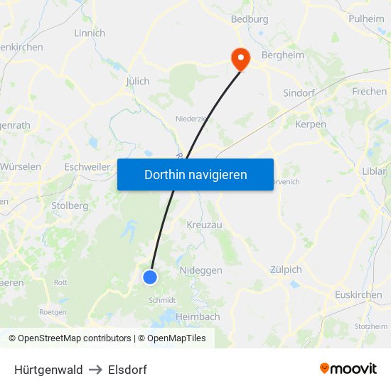 Hürtgenwald to Elsdorf map