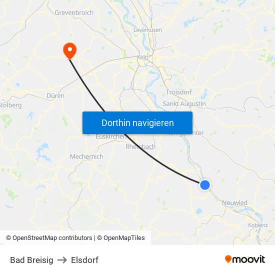 Bad Breisig to Elsdorf map