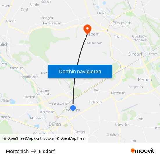 Merzenich to Elsdorf map