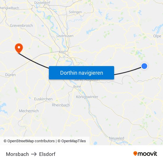 Morsbach to Elsdorf map