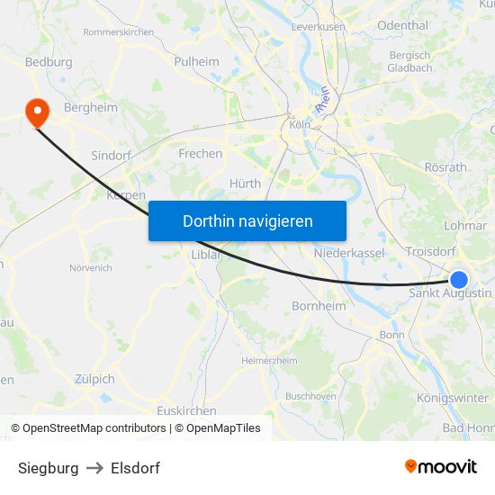 Siegburg to Elsdorf map