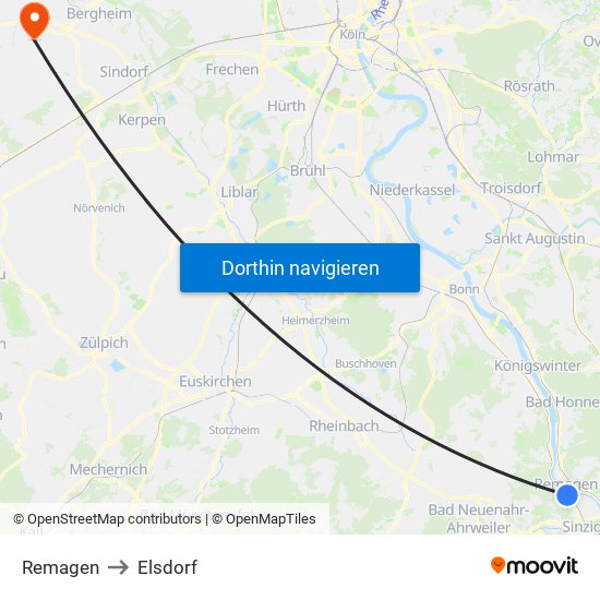 Remagen to Elsdorf map