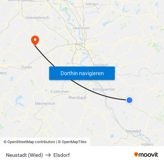 Neustadt (Wied) to Elsdorf map