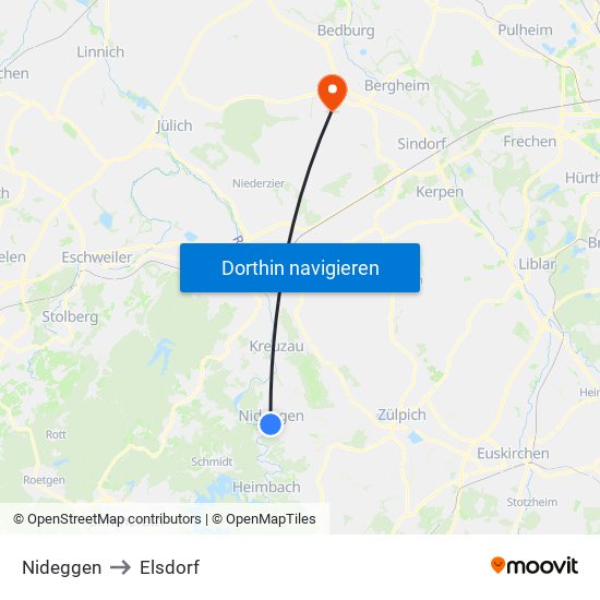 Nideggen to Elsdorf map