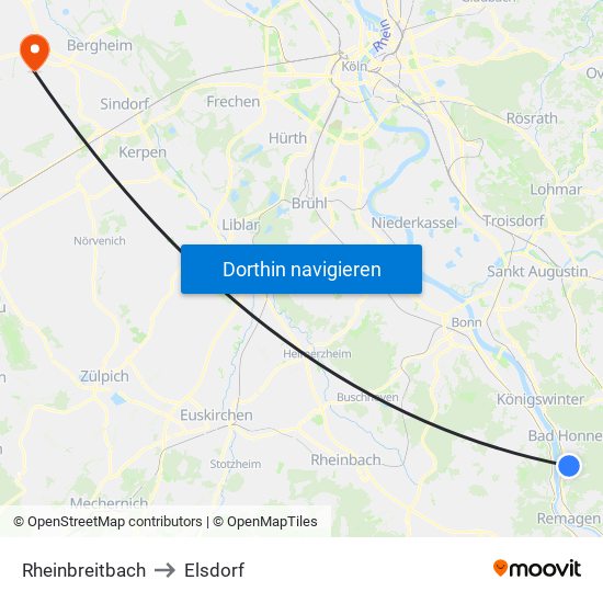 Rheinbreitbach to Elsdorf map