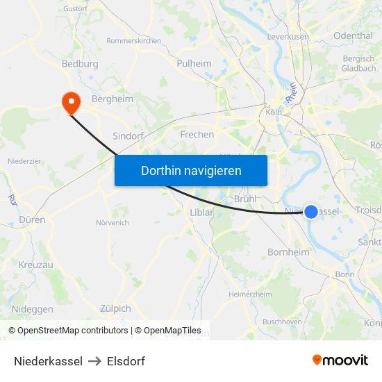 Niederkassel to Elsdorf map