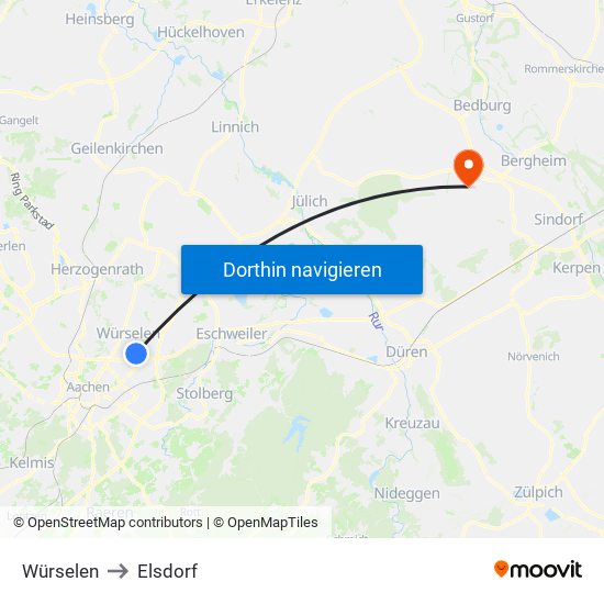 Würselen to Elsdorf map