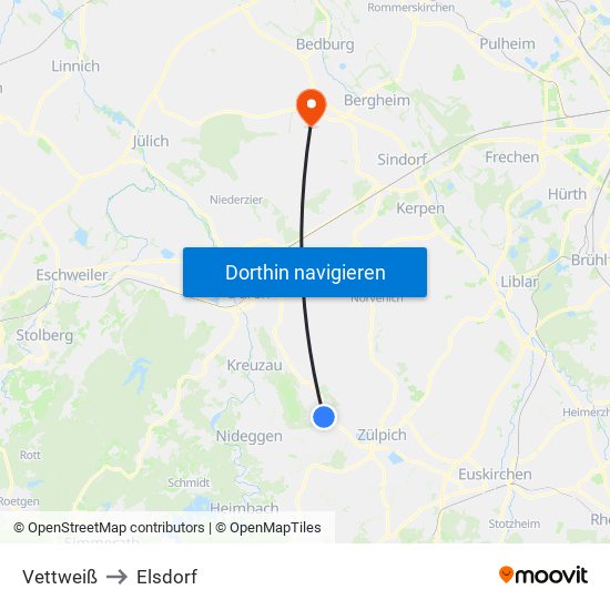 Vettweiß to Elsdorf map