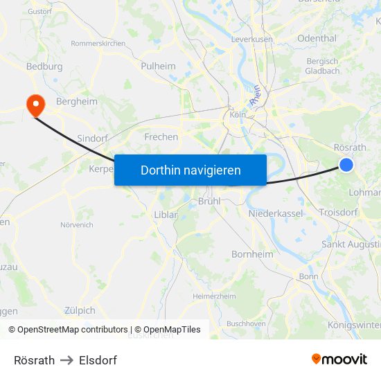 Rösrath to Elsdorf map