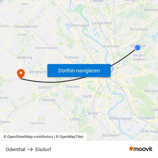 Odenthal to Elsdorf map