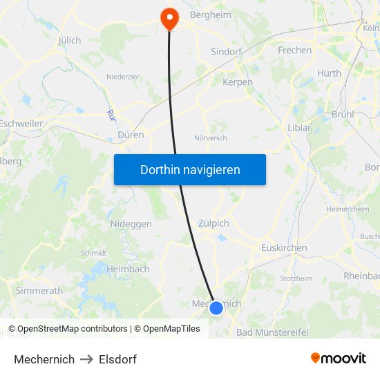 Mechernich to Elsdorf map