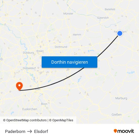 Paderborn to Elsdorf map