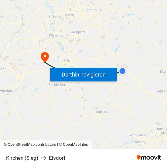 Kirchen (Sieg) to Elsdorf map