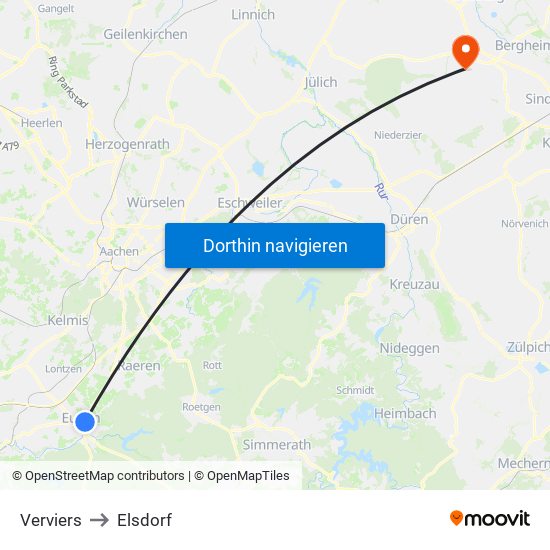 Verviers to Elsdorf map