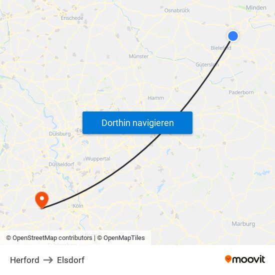 Herford to Elsdorf map