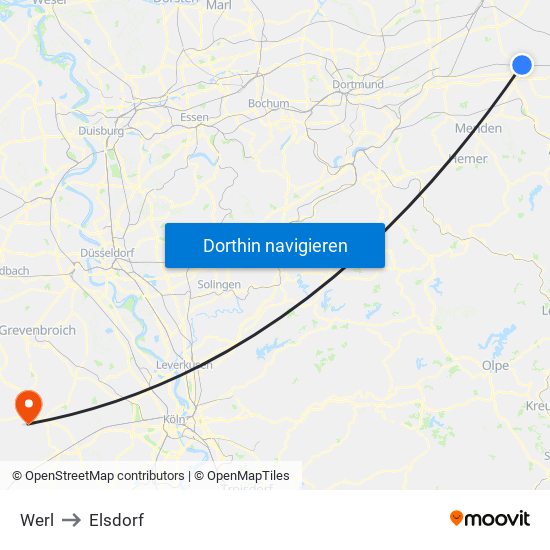 Werl to Elsdorf map