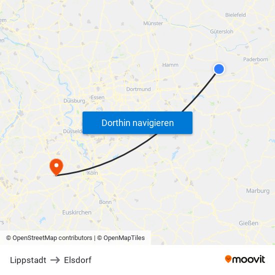 Lippstadt to Elsdorf map