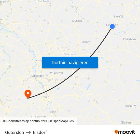 Gütersloh to Elsdorf map