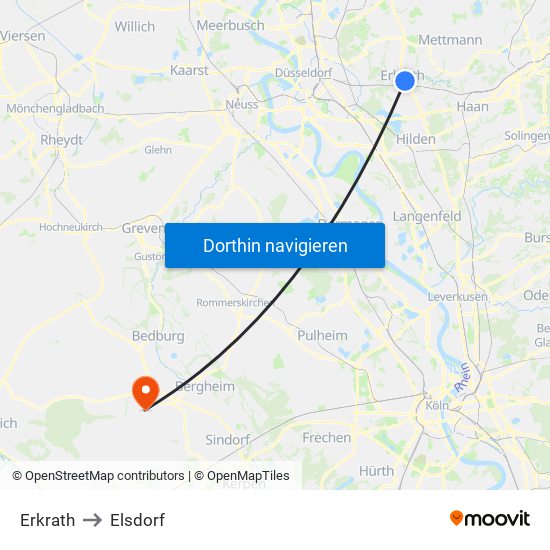 Erkrath to Elsdorf map